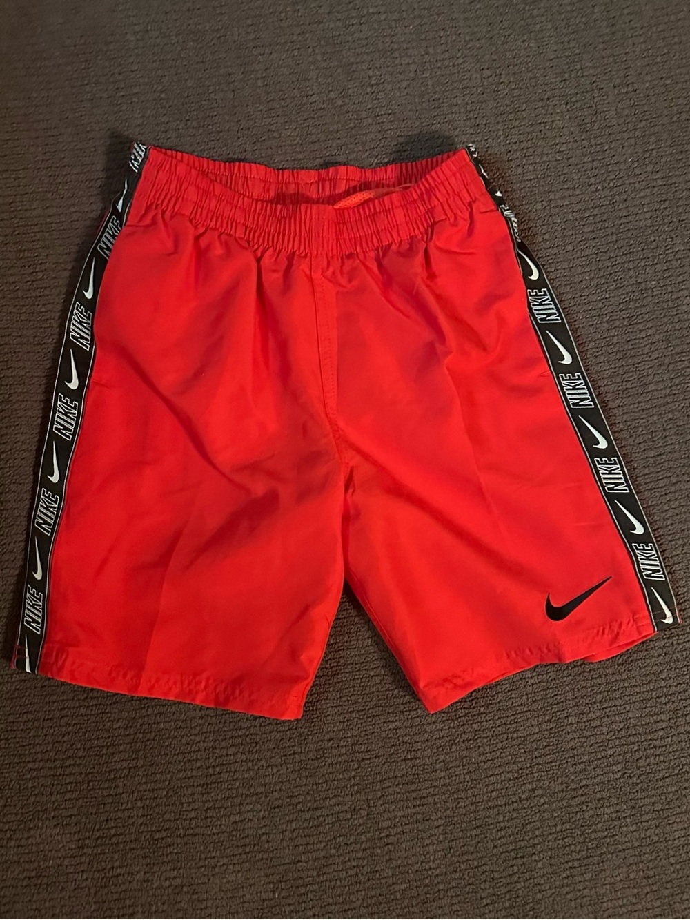 Nike Red Swim Shorts with Black Waist Drawcord and Swoosh Boys Medium